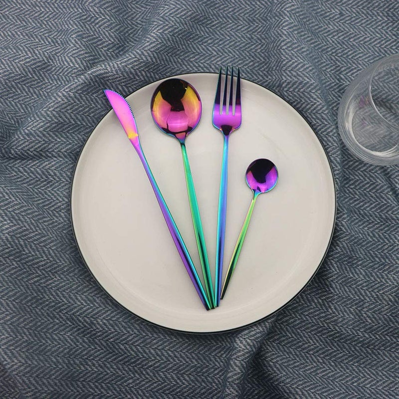 JASHII Flatware Set 24 Piece, Stainless Steel With Titanium Colorful Plated, Multicolor Flatware Set, Silverware, Rainbow Color Cutlery Set Service For 6 - Image 4